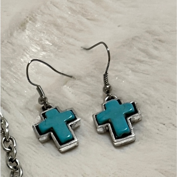 Turquoise & silver cross jewelry set - Picture 4 of 4
